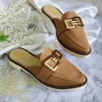 L-5001AM Zuecos Mules Color Camel para Mujer