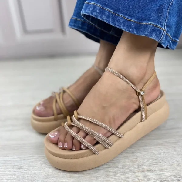LS-2573-NU Sandalia Tipo Canoa Nude con Tiras Brillantes