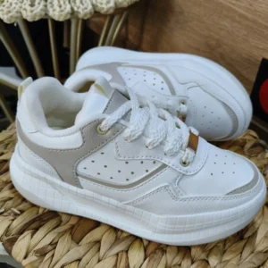 R216 MANUELA Tenis Blancos con Detalles Beige para Mujer