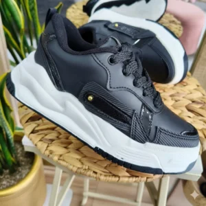 R219 YAZMIN Tenis Suela Alta Negros con Blanco para Mujer